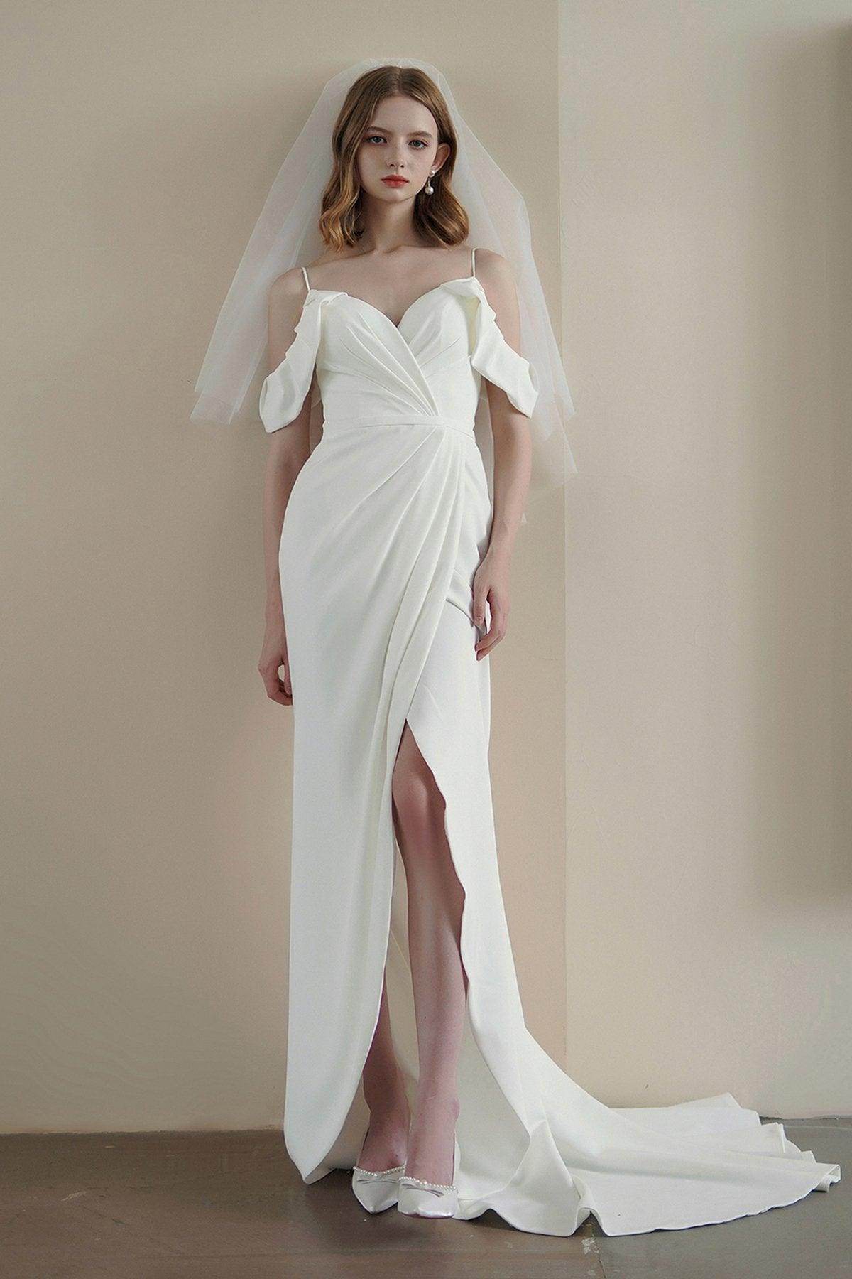 Sheath Sweep-Brush Train Elastic Cloth Wedding Dress CW3215 - COCOMELODY